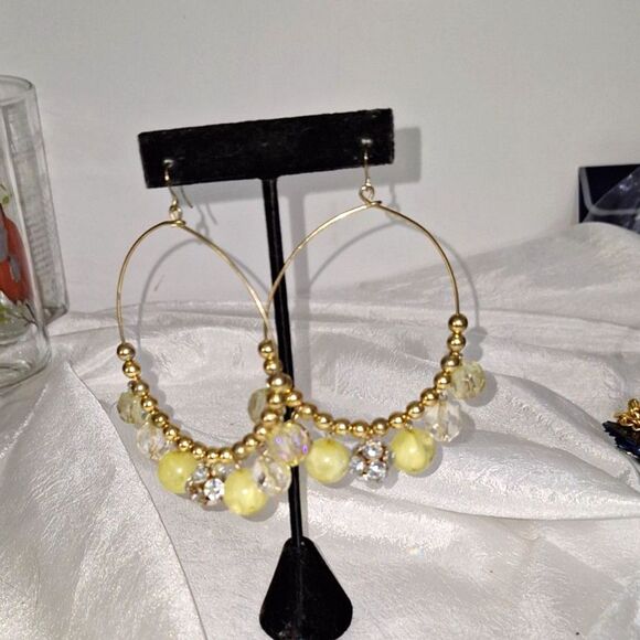 Women's Earrings Large Hoop Beaded Fairy Core Rhinestone Gypsy Hippie Boho - Picture 1 of 9